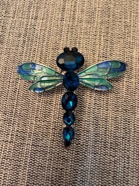 Blue Dragonfly Brooch Butterfly Pin Blue Rhinestones Fashion Jewelry Costume